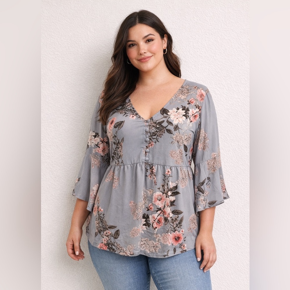 EUC Torrid women’s top perfect for spring plus size 1X pink flowers 1A​​​​​​​​​